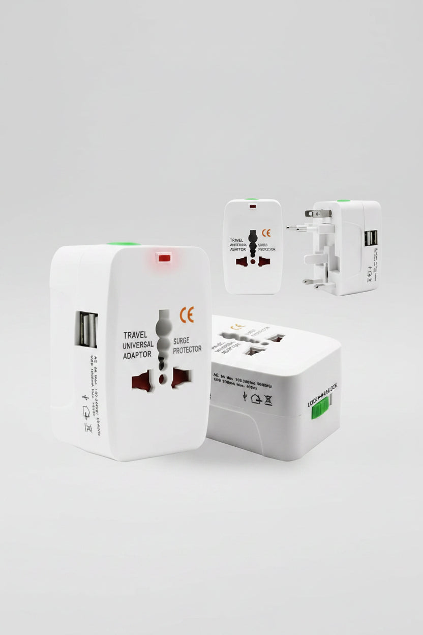Adaptador de Corriente Universal para Viajes con 2 Puertos USB