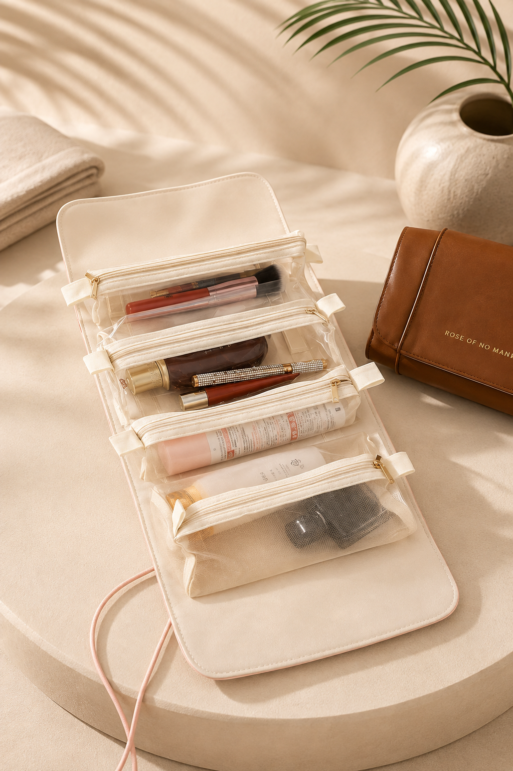 Cosmetiquera de Viaje Desplegable 4 en 1 Tipo Cuero Sintético